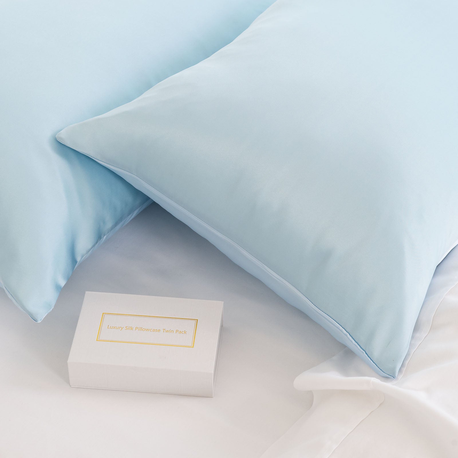 SILK PILLOW CASE TWIN PACK - SIZE: 51X76CM - Soft Blue-1951134815088676867