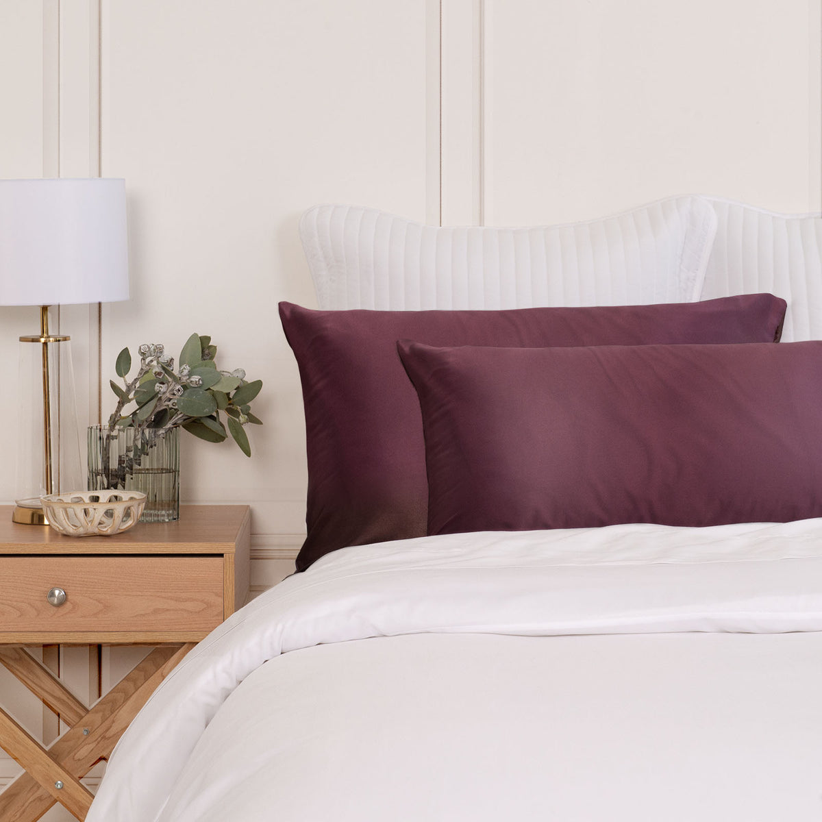 SILK PILLOW CASE TWIN PACK - SIZE: 51X76CM? - Malaga Wine-1951134815281614849