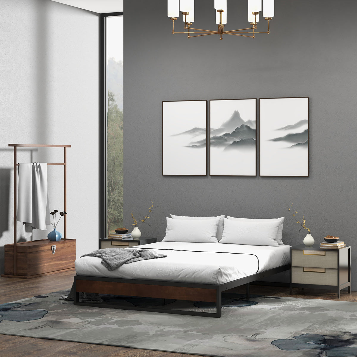Sorrento Metal and Wood bed base - King-1951134903085174785
