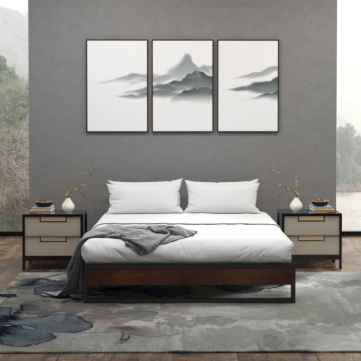 Sorrento Metal and Wood bed base - King-1951134903085174786