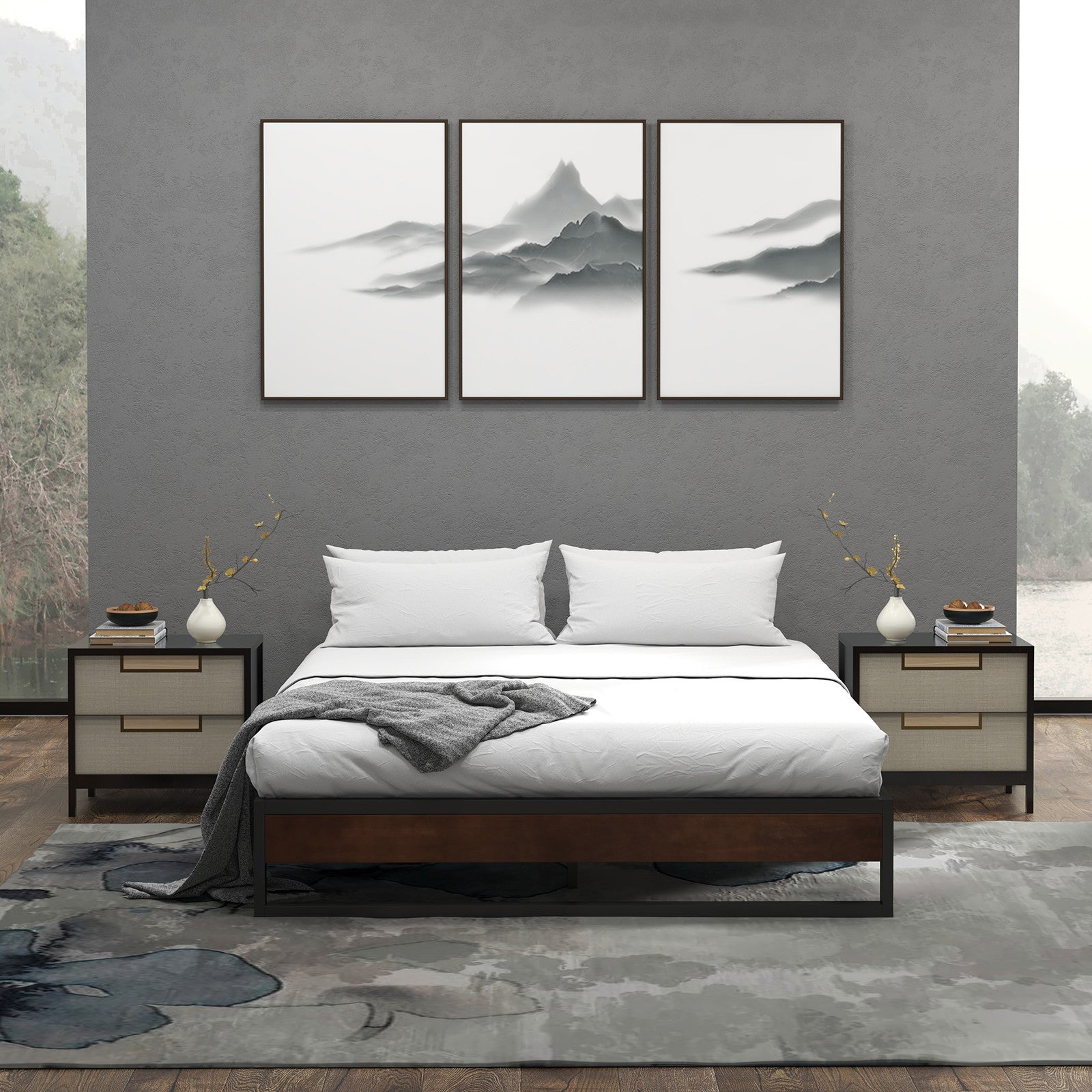 Sorrento Metal and Wood bed base - King-1951134903085174786