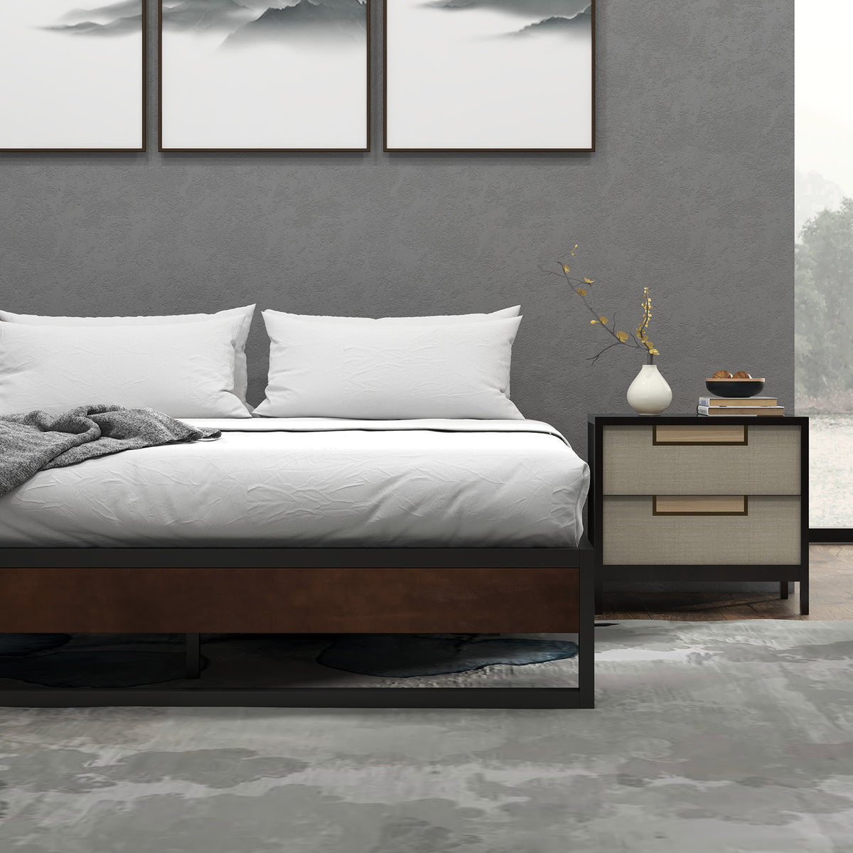 Sorrento Metal and Wood bed base - King-1951134903085174787