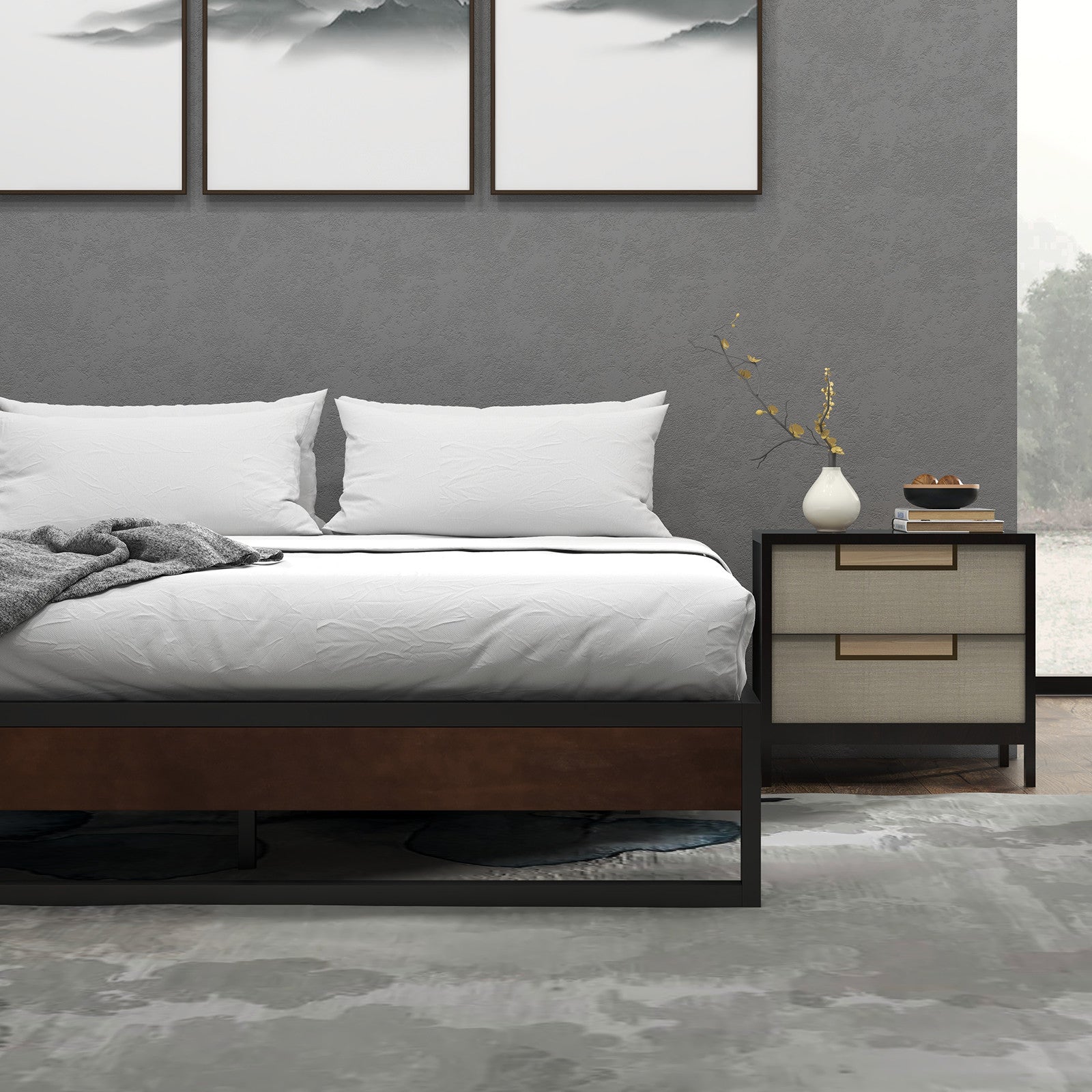 Sorrento Metal and Wood bed base - King-1951134903085174787