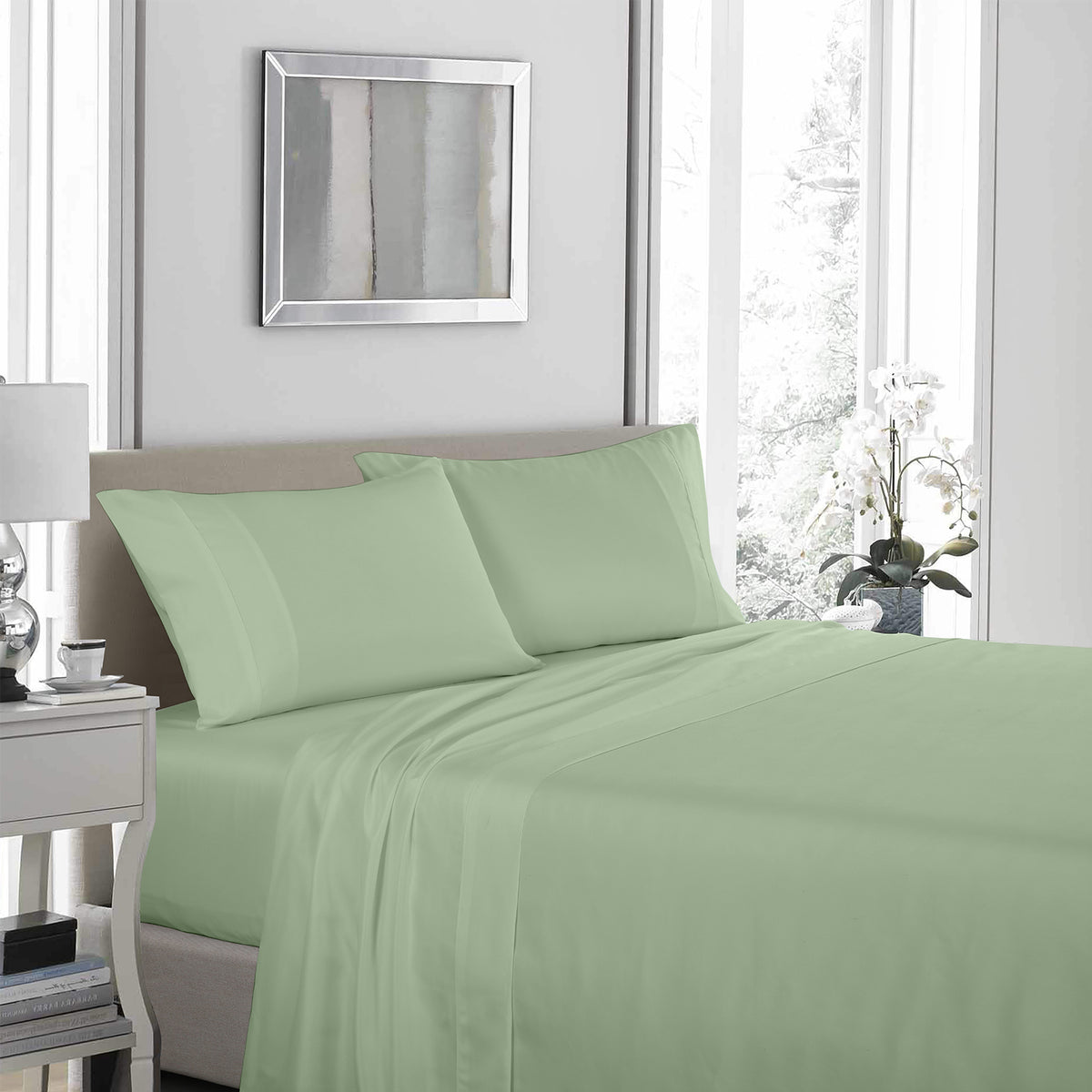 Royal Comfort - 1200TC Ultrasoft 4 Pc Sheet Set - Double - Sage Green-1951134880259772417