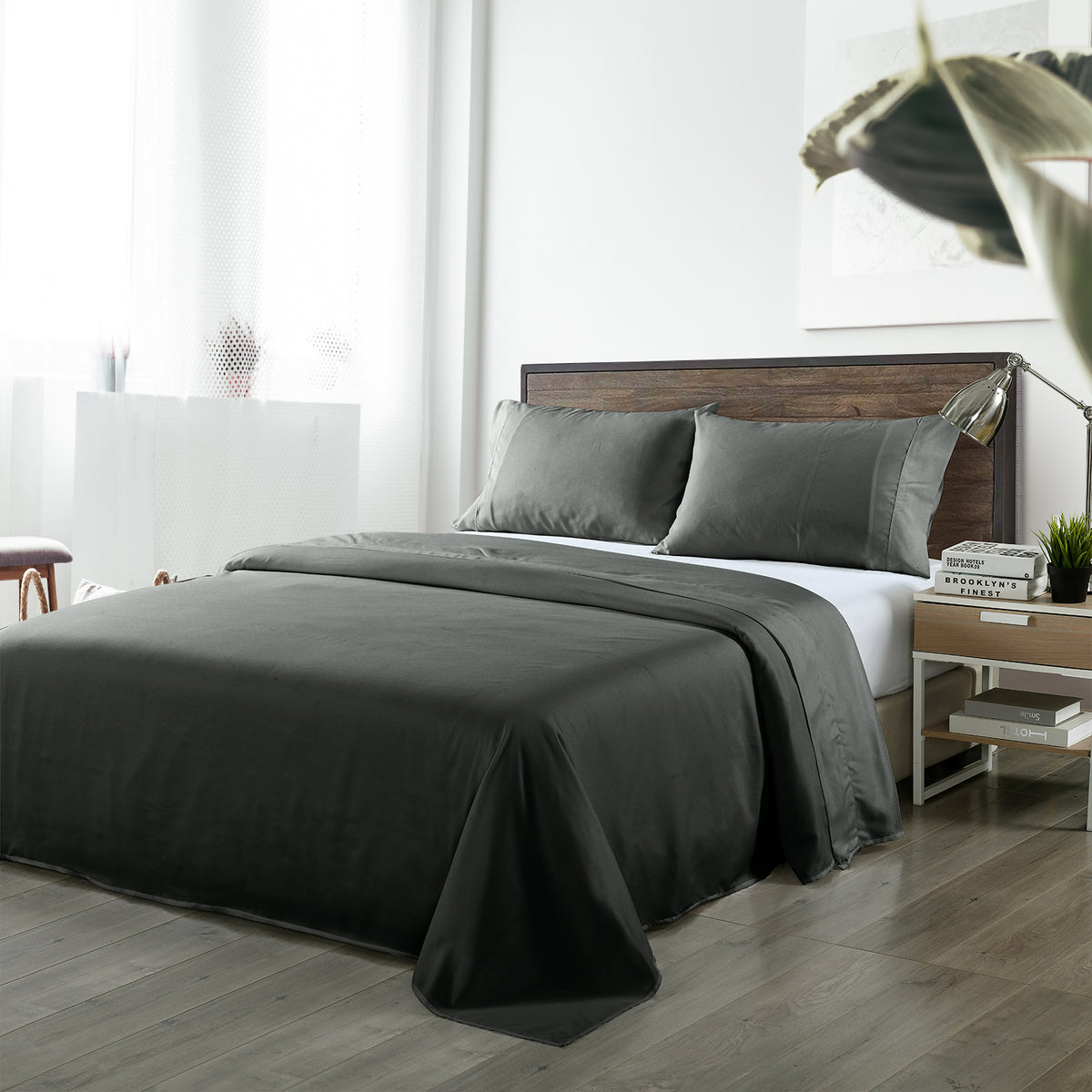 Royal Comfort Blended Bamboo Sheet Set Charcoal - King-1951134883036401664