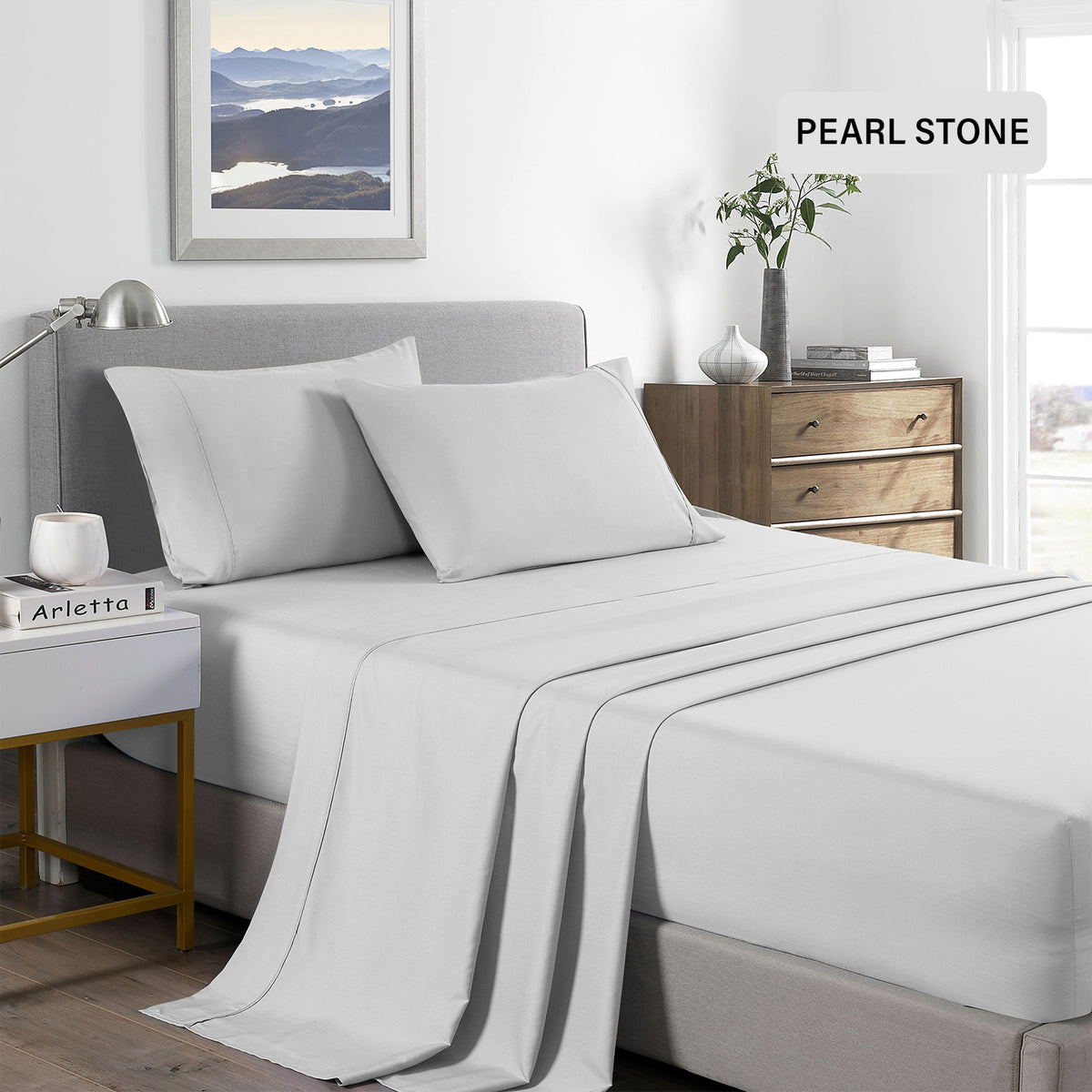 Royal Comfort Bamboo Cooling 2000TC Sheet Set - Single - Pearl Stone-1951134883606827012