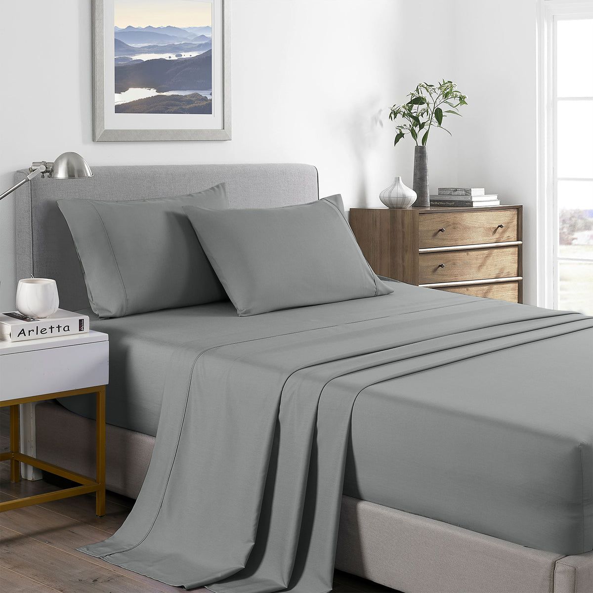Royal Comfort Bamboo Cooling 2000TC Sheet Set Double - Mid Grey-1951134884546351104