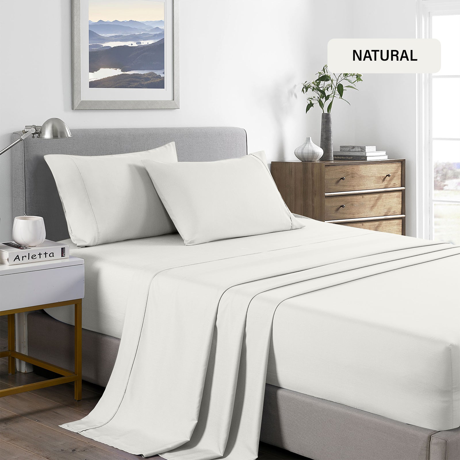 Royal Comfort Bamboo Cooling 2000TC Sheet Set Double - Natural-1951134884957392900