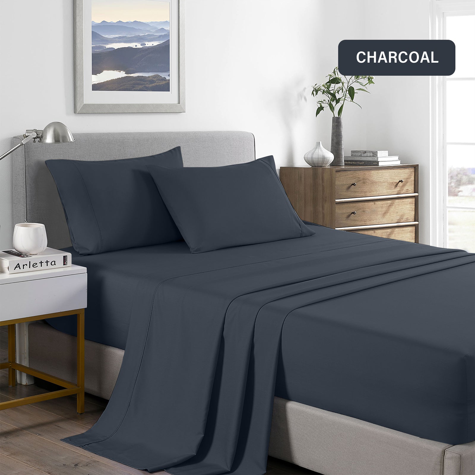 Royal Comfort Bamboo Cooling 2000TC Sheet Set King - Charcoal-1951134886156963844