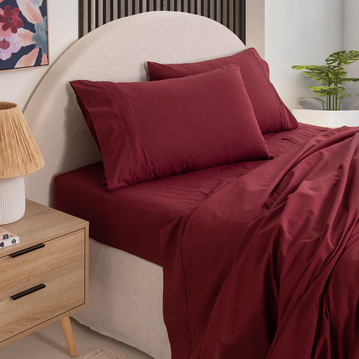 Royal Comfort Vintage Washed 100 % Cotton Sheet Set Double - Mulled Wine-1951134888400916480