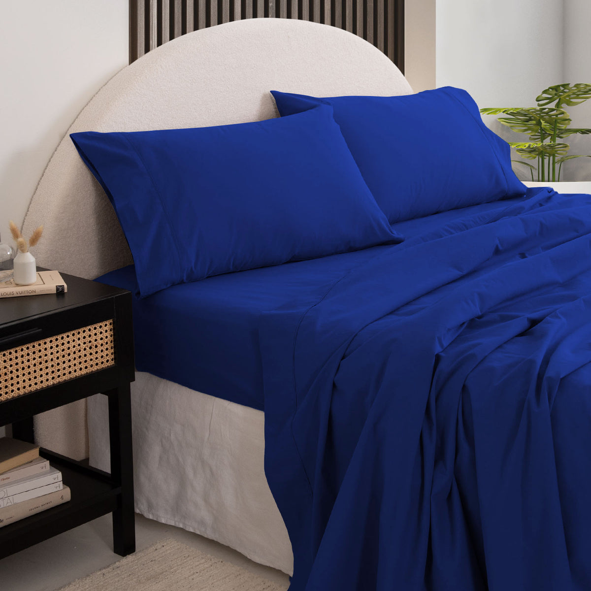 Royal Comfort Vintage Washed 100% Cotton Sheet Set Queen - Royal Blue-1951134888870678528