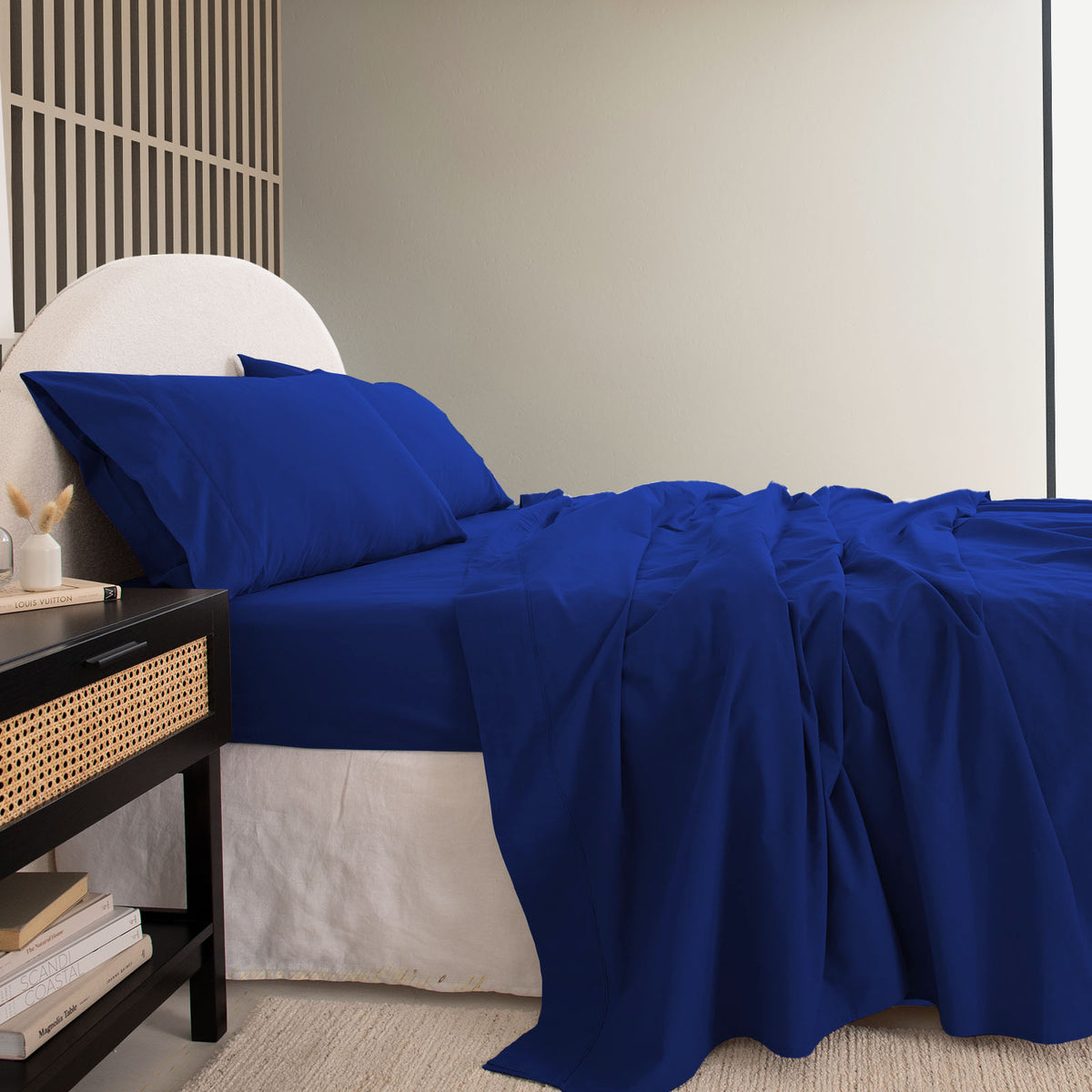 Royal Comfort Vintage Washed 100% Cotton Sheet Set Queen - Royal Blue-1951134888870678530