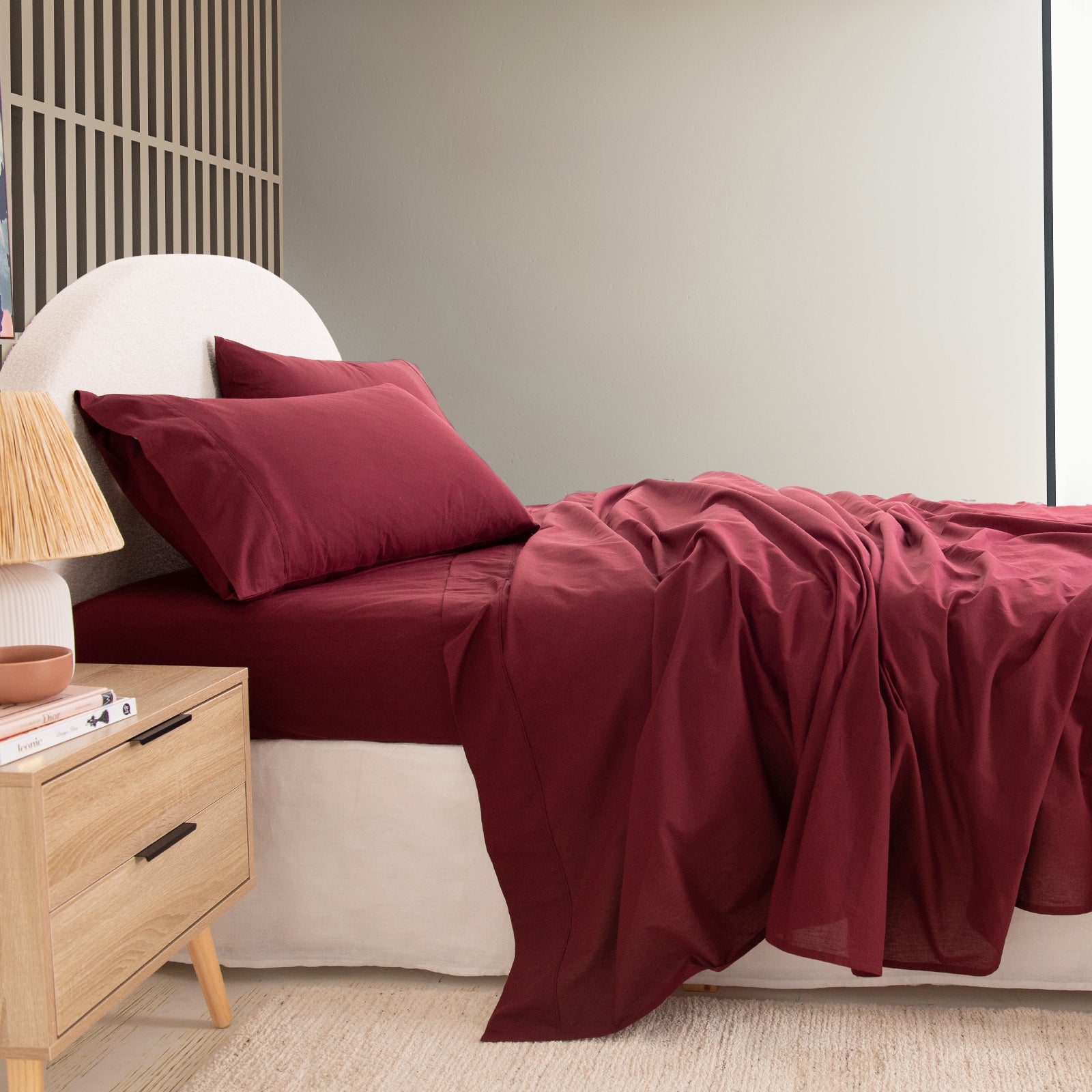 Royal Comfort Vintage Washed 100% Cotton Sheet Set Queen- Mulled Wine-1951134889478852610