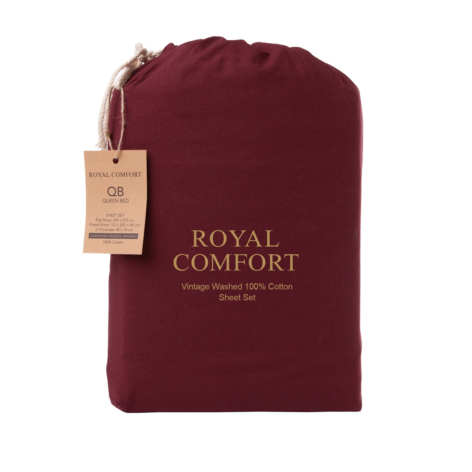 Royal Comfort Vintage Washed 100% Cotton Sheet Set Queen- Mulled Wine-1951134889478852611
