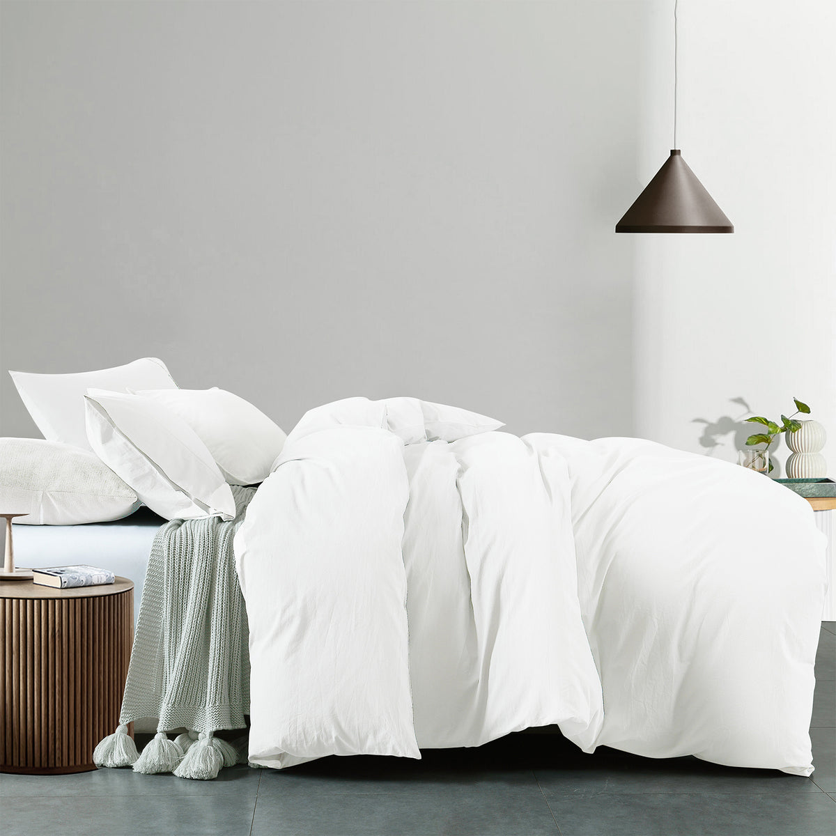 Royal Comfort Vintage Washed 100 % Cotton Quilt Cover Set Double - White-1951134831840727041