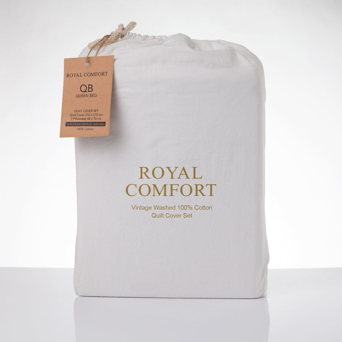 Royal Comfort Vintage Washed 100 % Cotton Quilt Cover Set Double - White-1951134831840727042