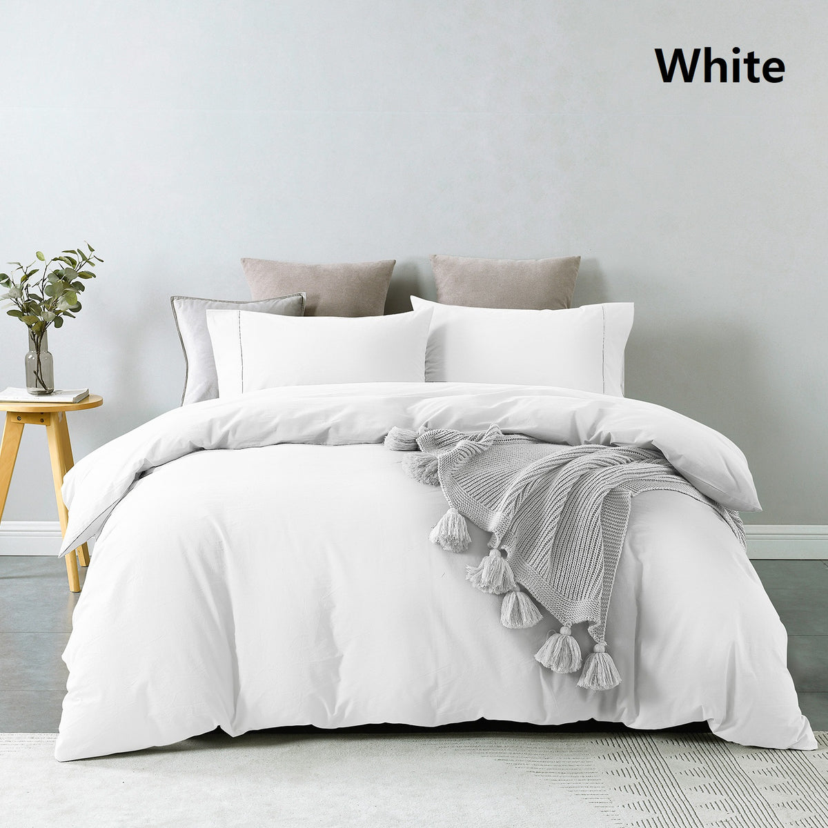 Royal Comfort Vintage Washed 100 % Cotton Quilt Cover Set Double - White-1951134831840727044