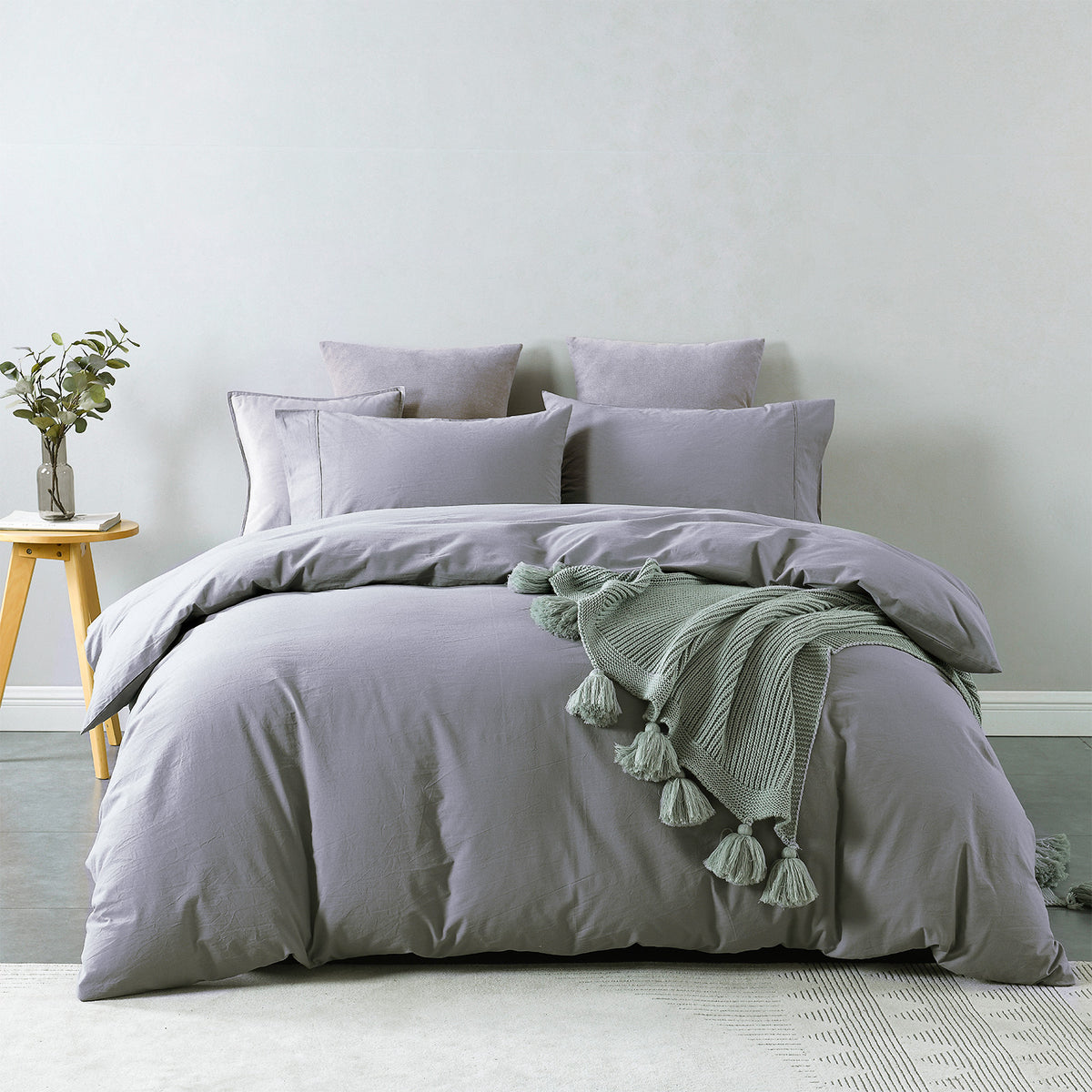 Royal Comfort Vintage Washed 100 % Cotton Quilt Cover Set Queen - Grey-1951134832918663168