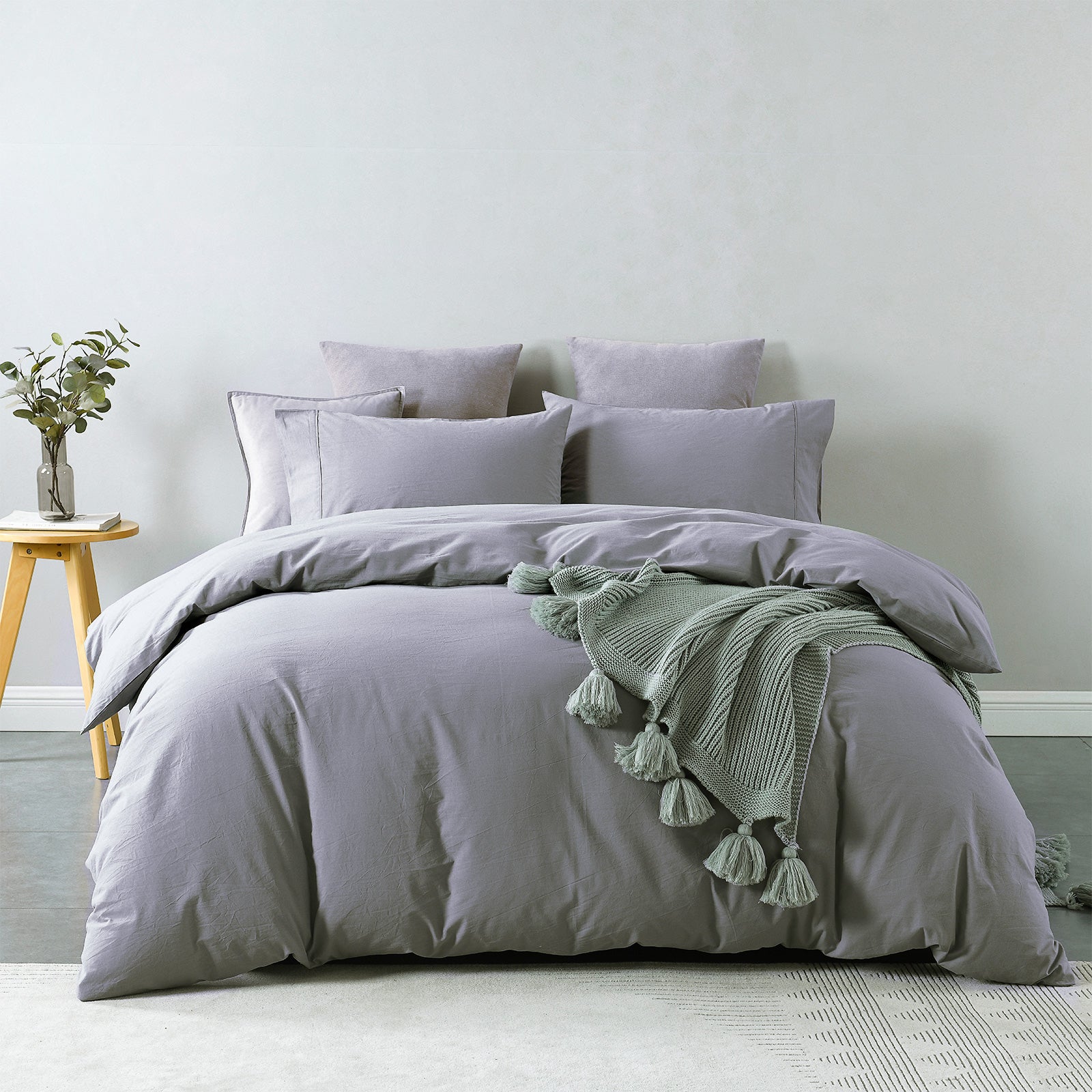 Royal Comfort Vintage Washed 100 % Cotton Quilt Cover Set Queen - Grey-1951134832918663168