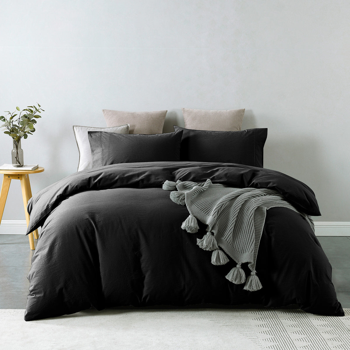 Royal Comfort Vintage Washed 100 % Cotton Quilt Cover Set Queen - Charcoal-1951134833111601152
