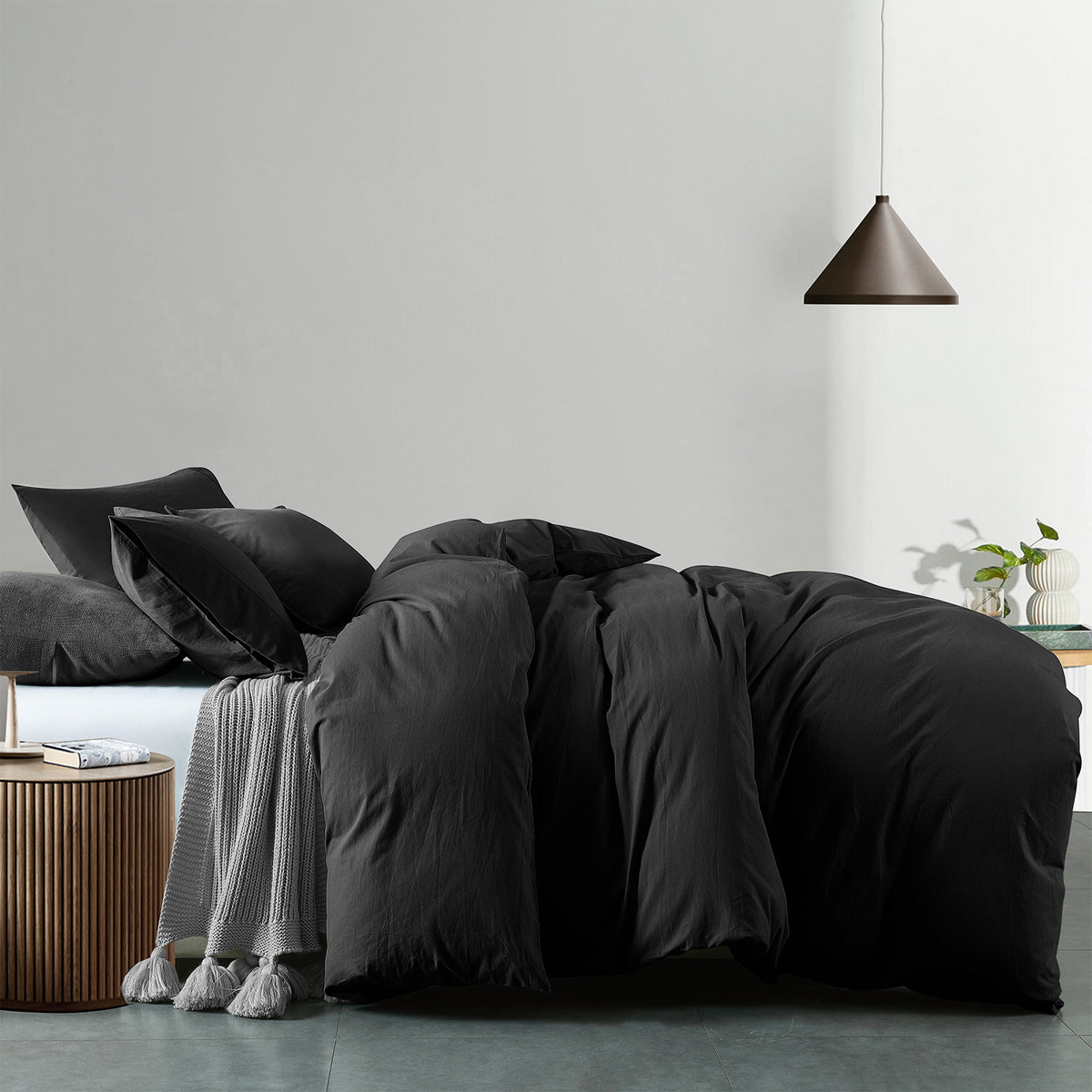Royal Comfort Vintage Washed 100 % Cotton Quilt Cover Set Queen - Charcoal-1951134833111601153