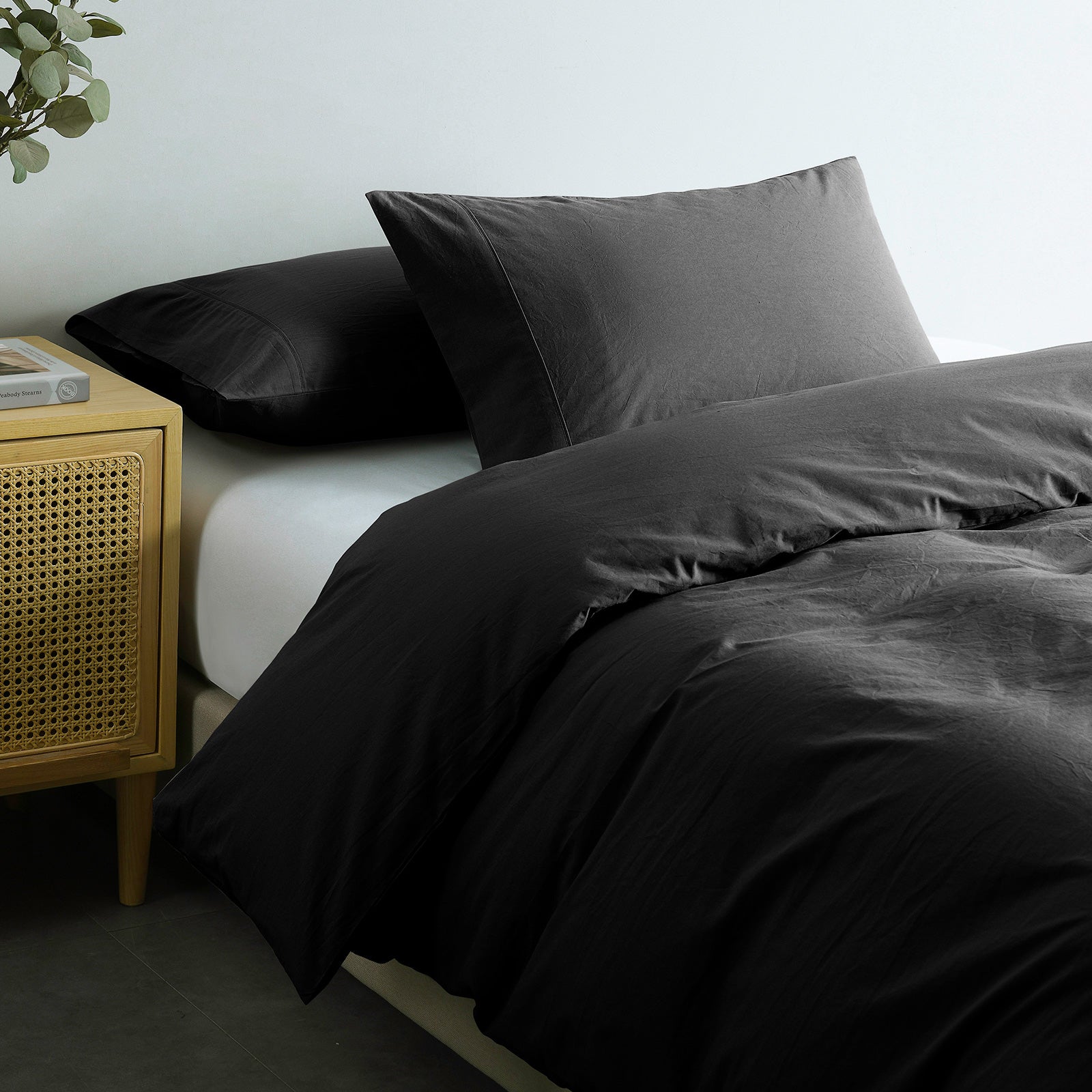 Royal Comfort Vintage Washed 100 % Cotton Quilt Cover Set Queen - Charcoal-1951134833111601155