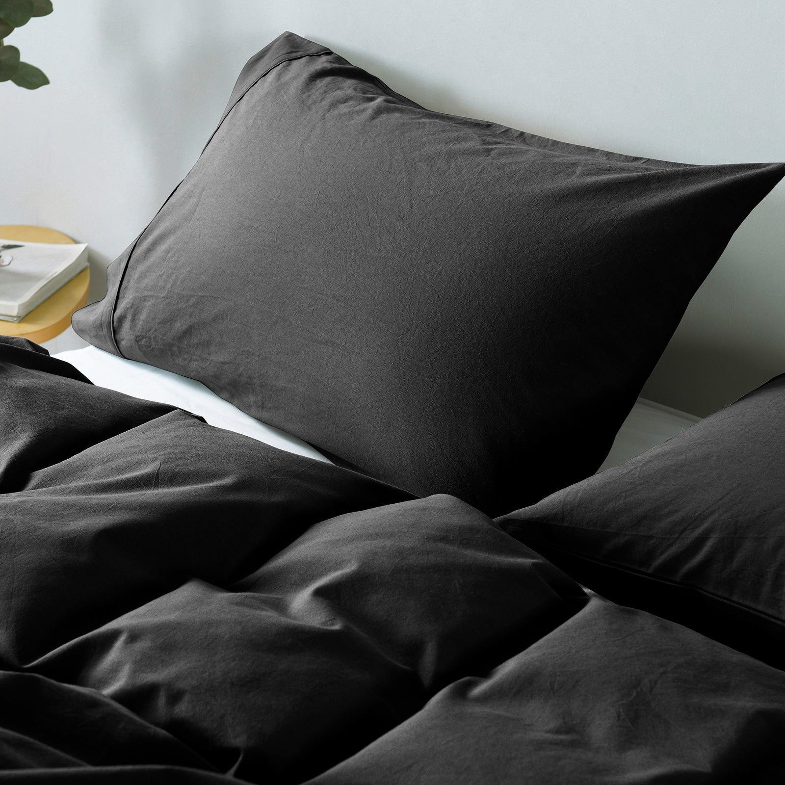 Royal Comfort Vintage Washed 100 % Cotton Quilt Cover Set Queen - Charcoal-1951134833111601156