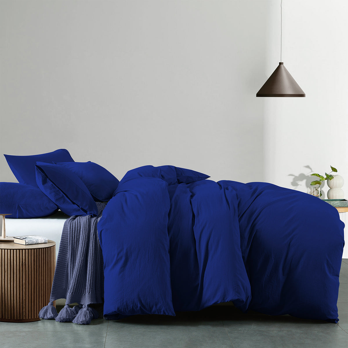 Royal Comfort Vintage Washed 100 % Cotton Quilt Cover Set Queen - Royal Blue-1951134833287761921