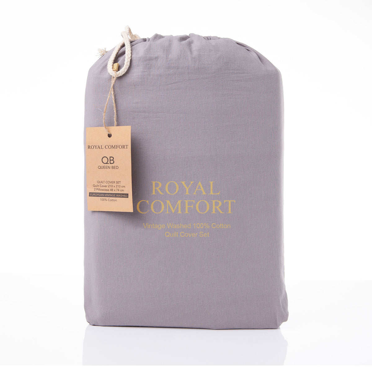 Royal Comfort Vintage Washed 100 % Cotton Quilt Cover Set King - Grey-1951134833841410050