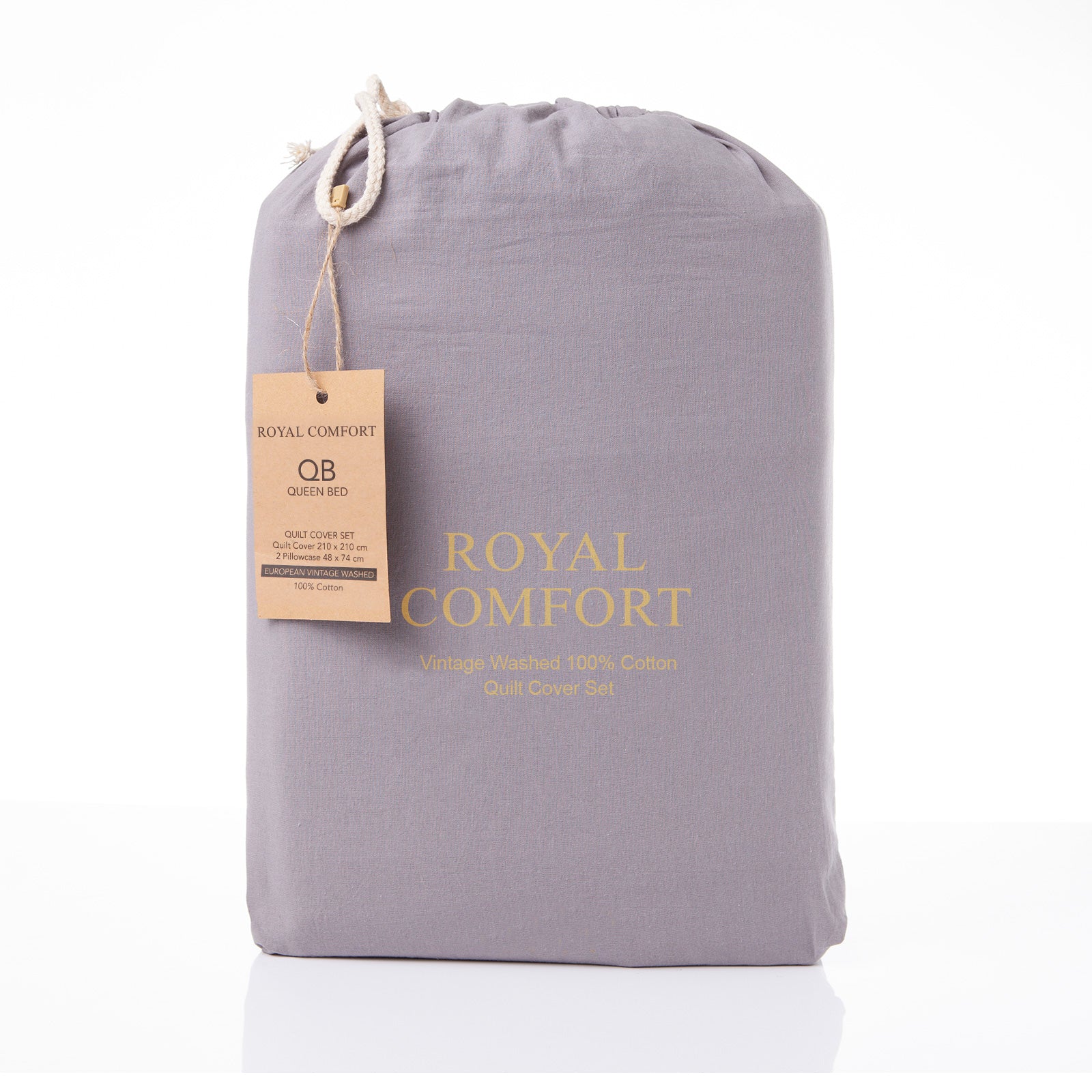 Royal Comfort Vintage Washed 100 % Cotton Quilt Cover Set King - Grey-1951134833841410050