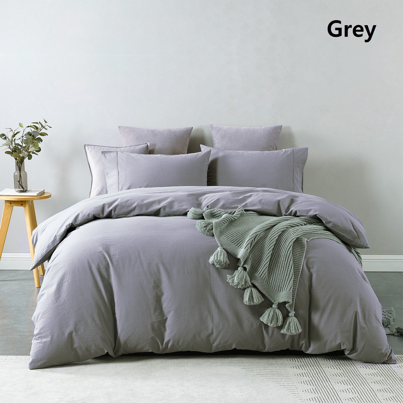 Royal Comfort Vintage Washed 100 % Cotton Quilt Cover Set King - Grey-1951134833841410052