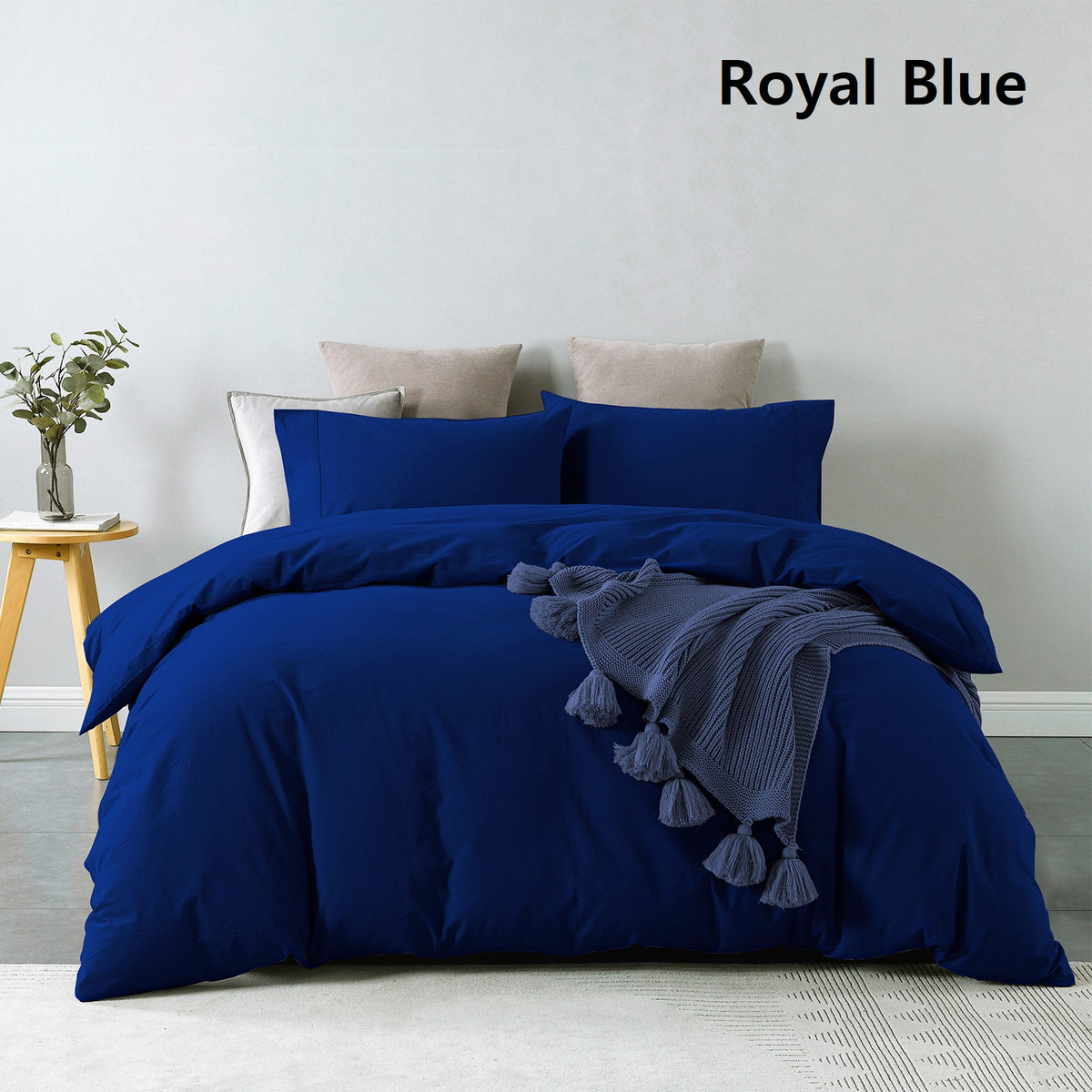 Royal Comfort Vintage Washed 100 % Cotton Quilt Cover Set King - Royal Blue-1951134834197925894