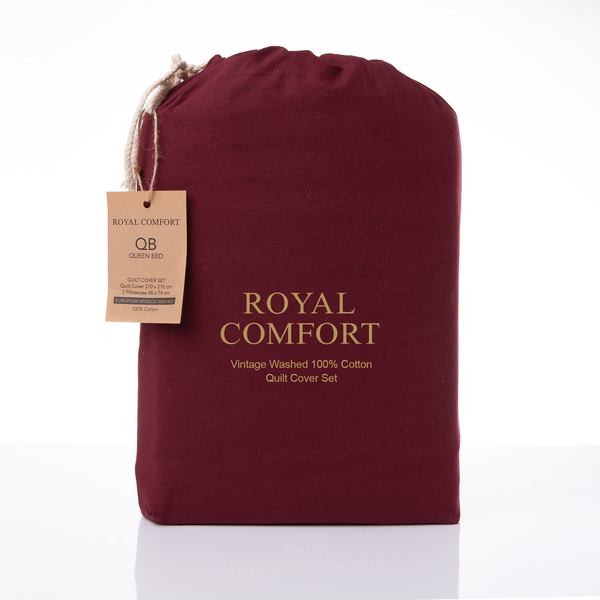 Royal Comfort Vintage Washed 100 % Cotton Quilt Cover Set King - Mulled Wine-1951134834386669570