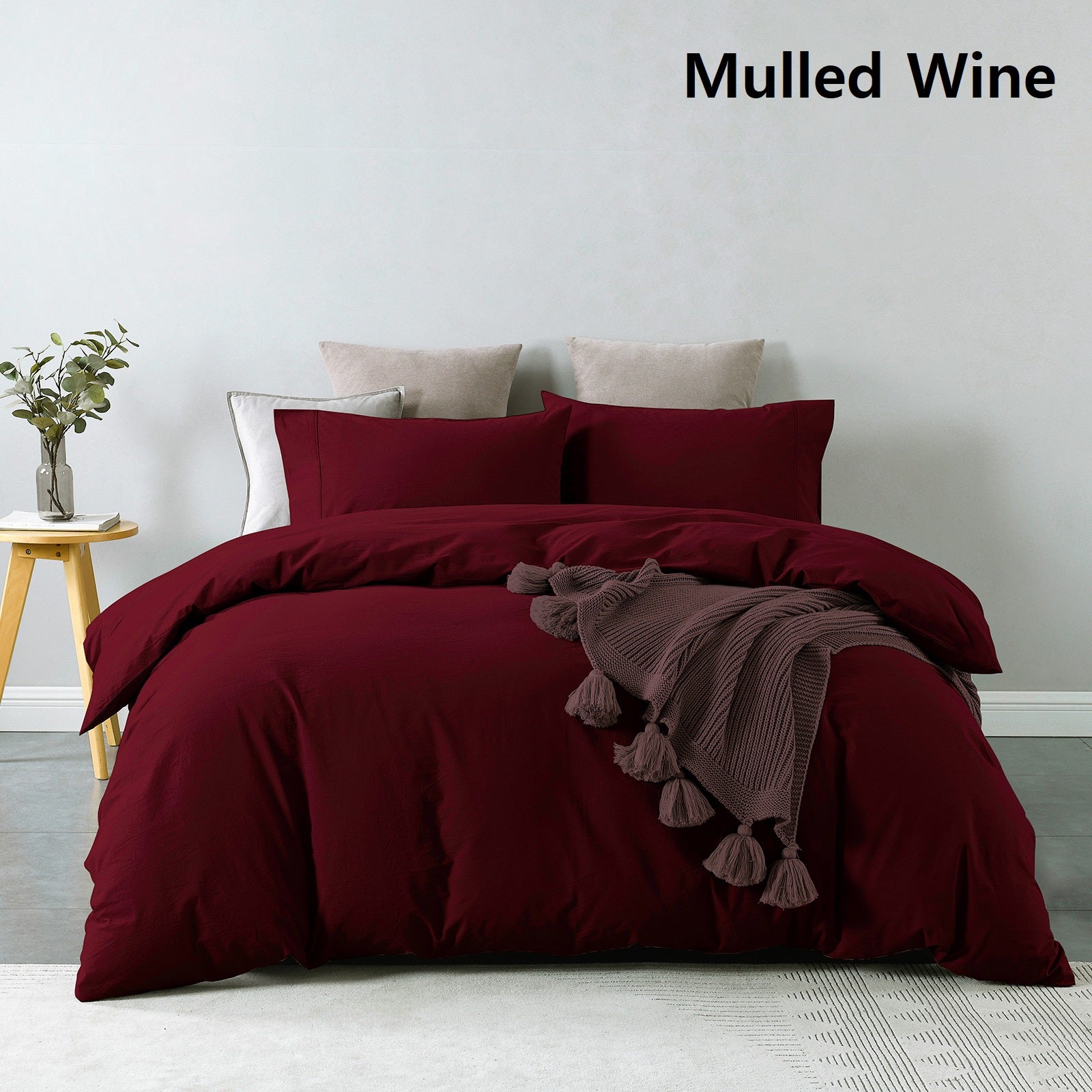 Royal Comfort Vintage Washed 100 % Cotton Quilt Cover Set King - Mulled Wine-1951134834386669574