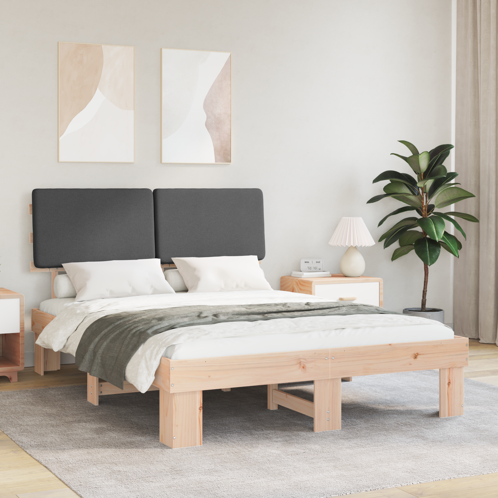Bed Frame with Upholstered Headboard Dark Grey 150 x 200 cm