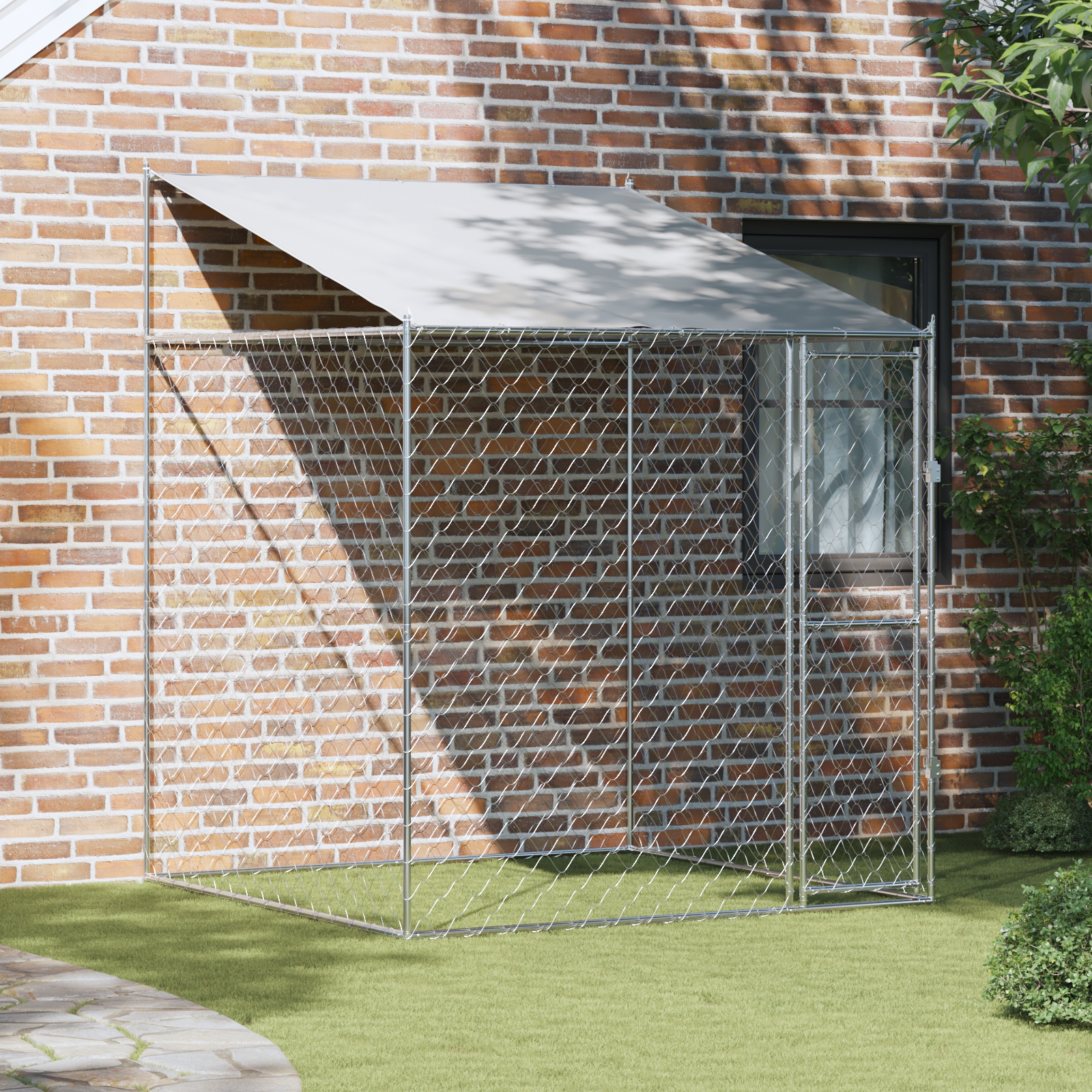 Dog Cage with Roof Silver 200 x 200 x 258 cm Steel and PE