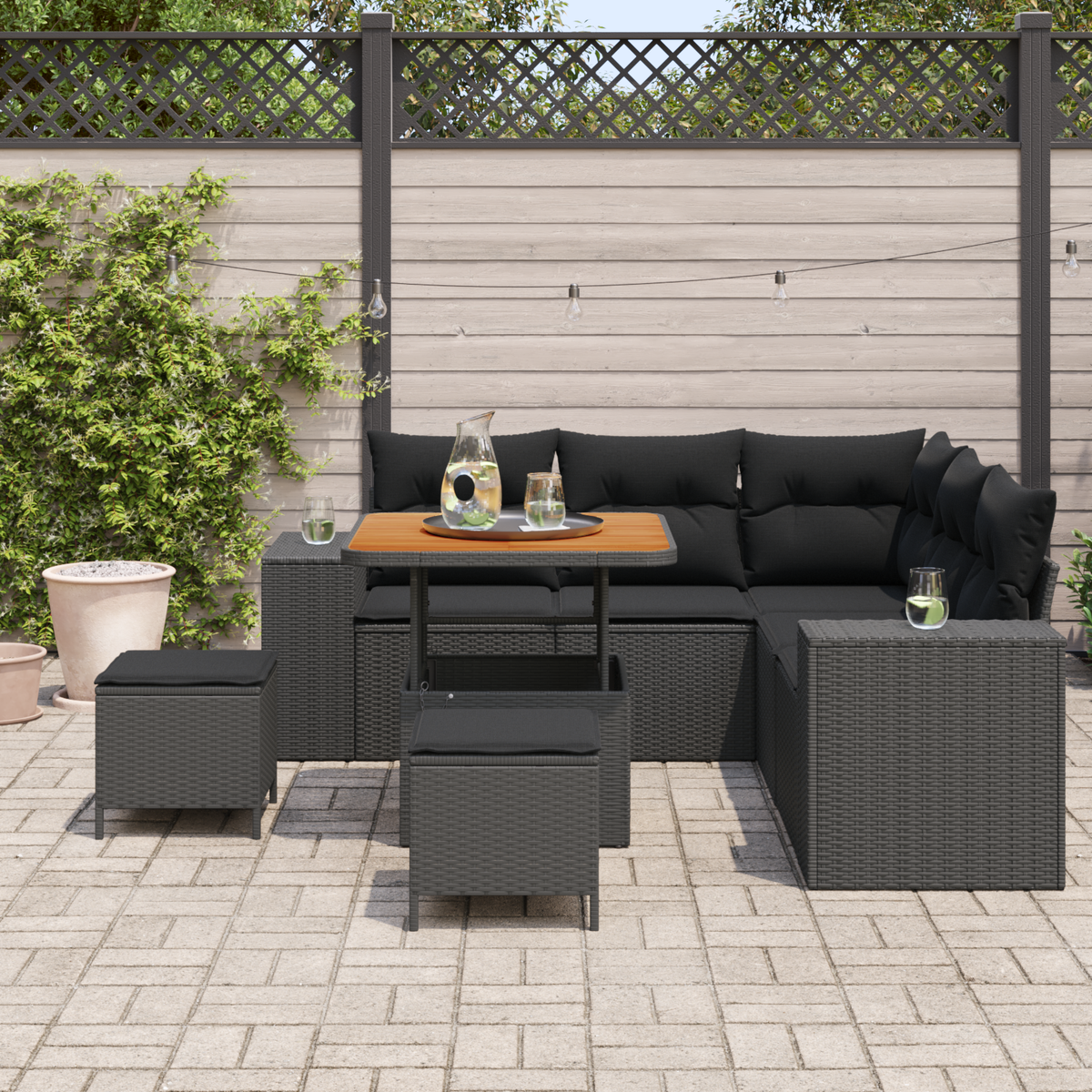 Garden Sofa Set with Cushion 8 pcs Black Poly Rattan