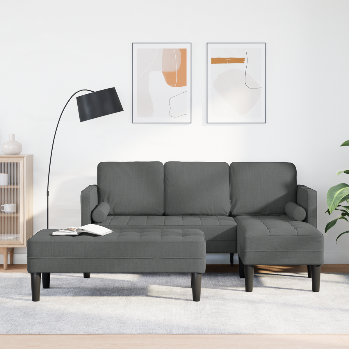 Sofa Set with Cushion 2 pcs Dark Grey Polyester