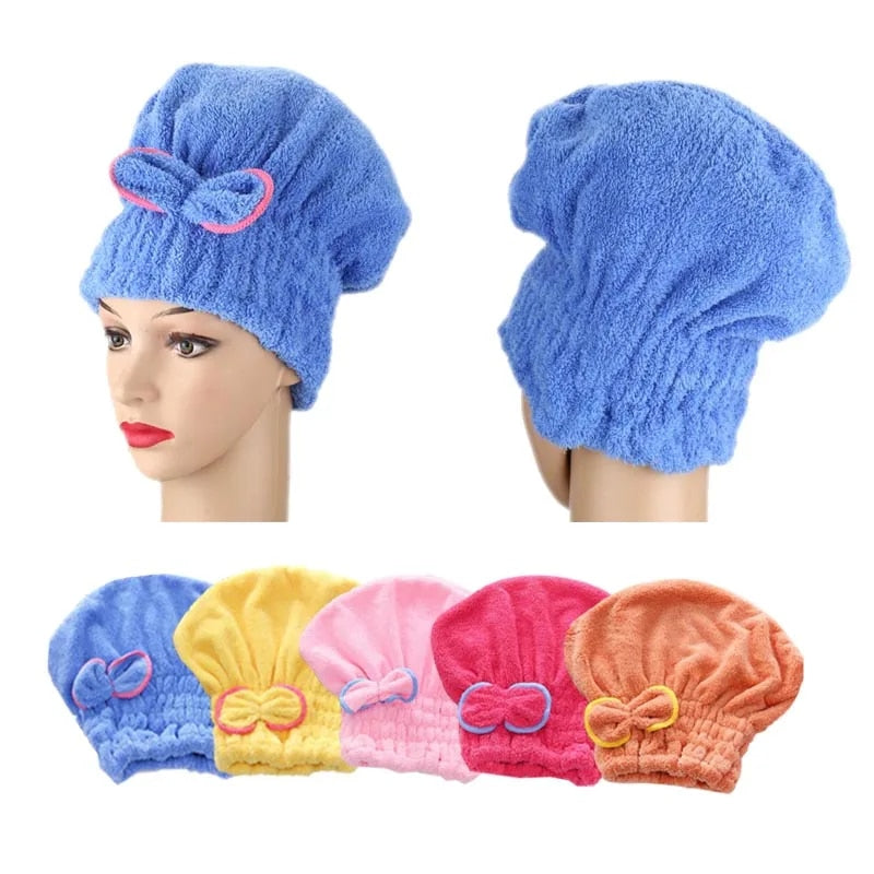 Anyhouz Hair Bonnets Blue Microfibre Quick Hair Drying Bath Spa Bath Towels for Womens Shower Hat Bathroom Accessories