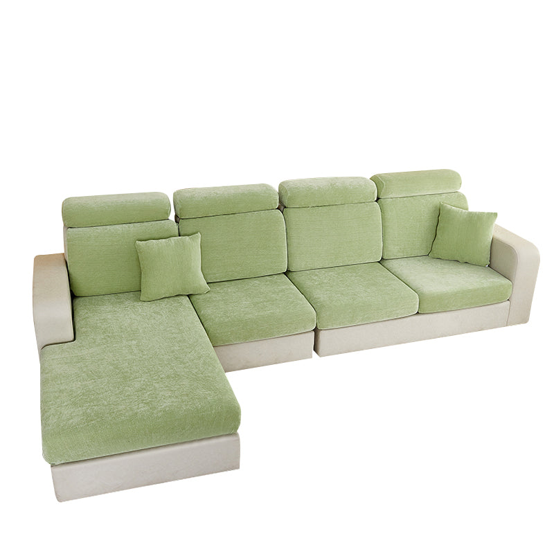 Anyhouz Sofa Cover Mint Green L-Shape Polyester Chenille Thick Stretchable Cushion For Living Room Head Cushion Large