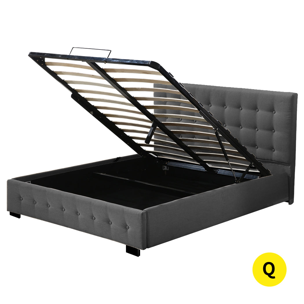 Levede Fabric Bed Frame Queen Tufted Dark Grey-1954802923024289792