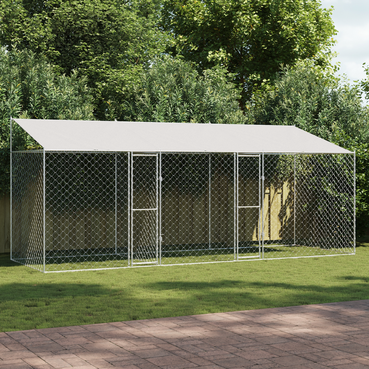 Dog Cage with Roof Silver 600 x 200 x 256 cm Steel and PE