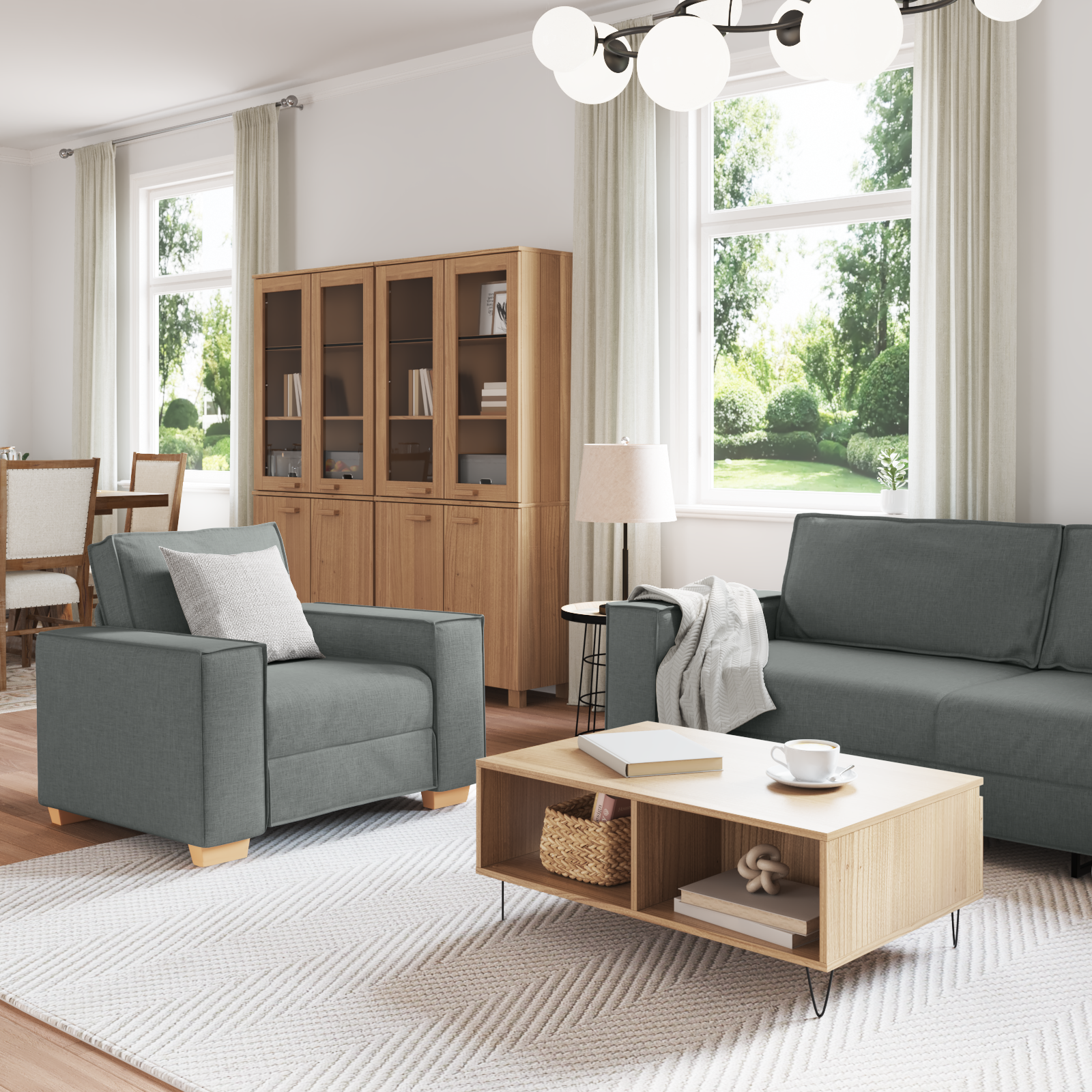 Sofa 3 pcs Dark Grey 220 x 80 x 84 cm Linen-blend fabric