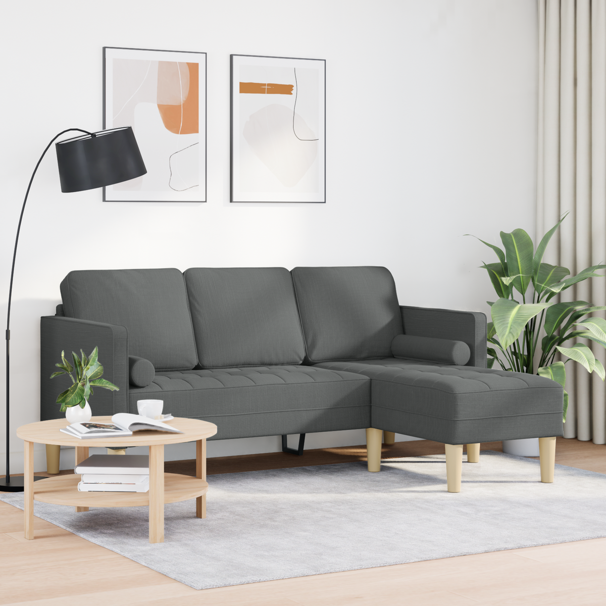Sofa Set with Cushion Dark Grey Polyester