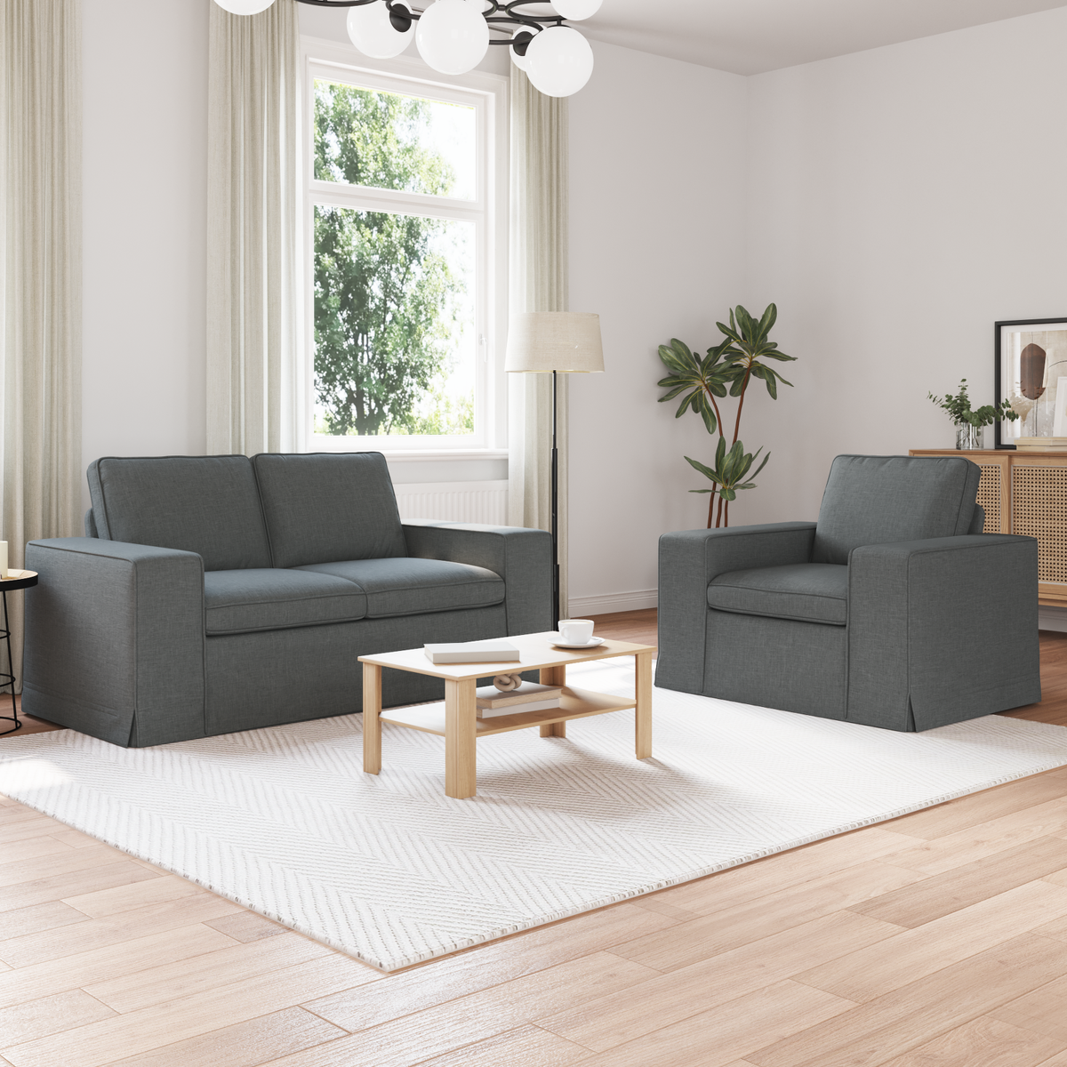 Sofa Set 2 pcs Dark Grey 162 x 80 x 82 cm Fabric