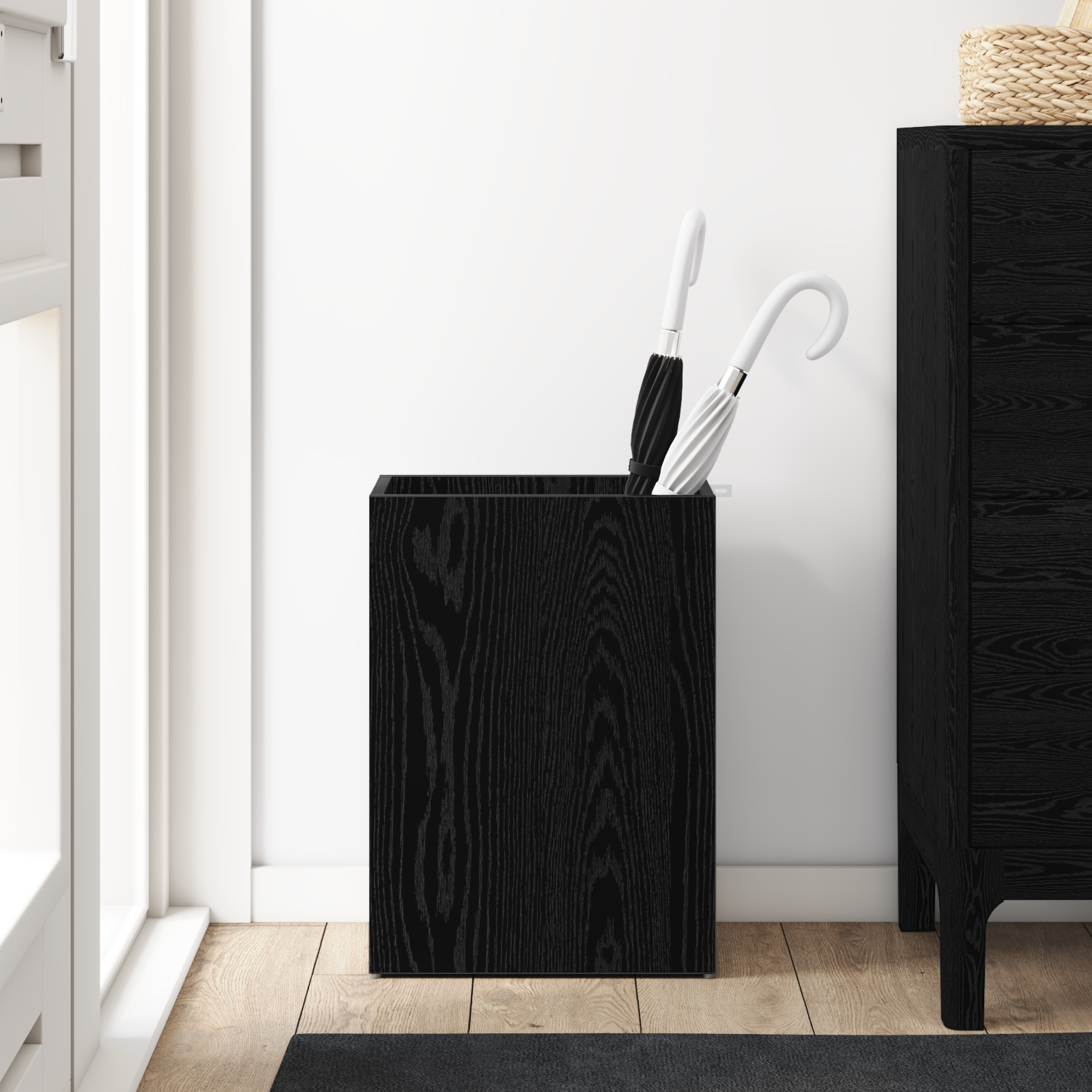 Umbrella Stand Black Oak 40 x 20 x 55.5 cm Engineered Wood
