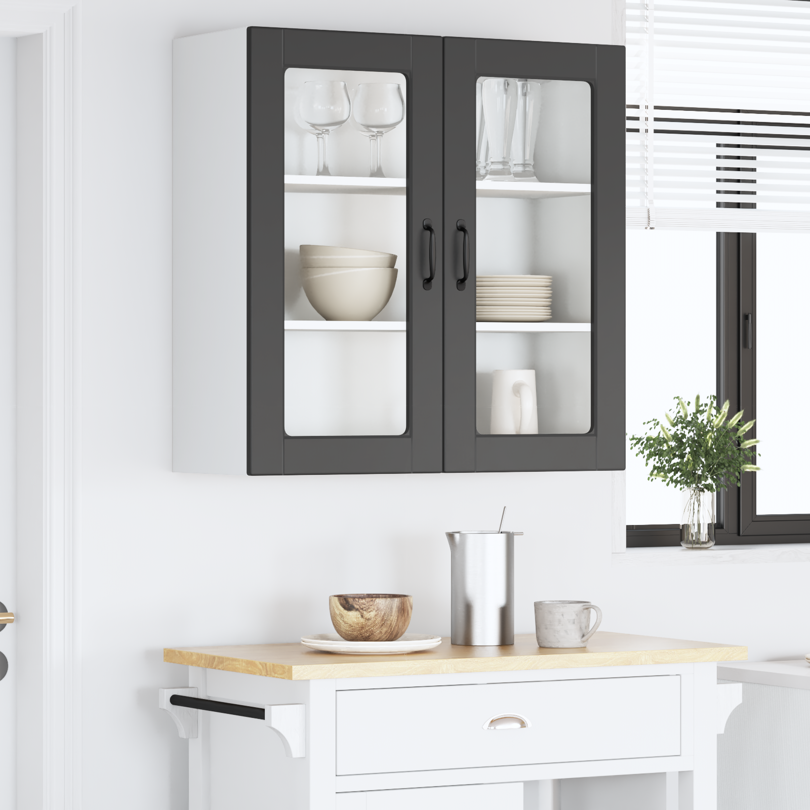 Wall Glass Cabinet PORTO Black 80 x 31 x 80 cm Engineered Wood