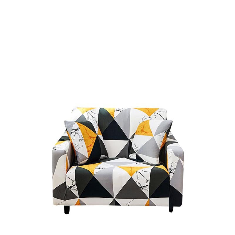 Anyhouz 1 Seater Sofa Cover Yellow White Geometric Style and Protection For Living Room Sofa Chair Elastic Stretchable Slipcover