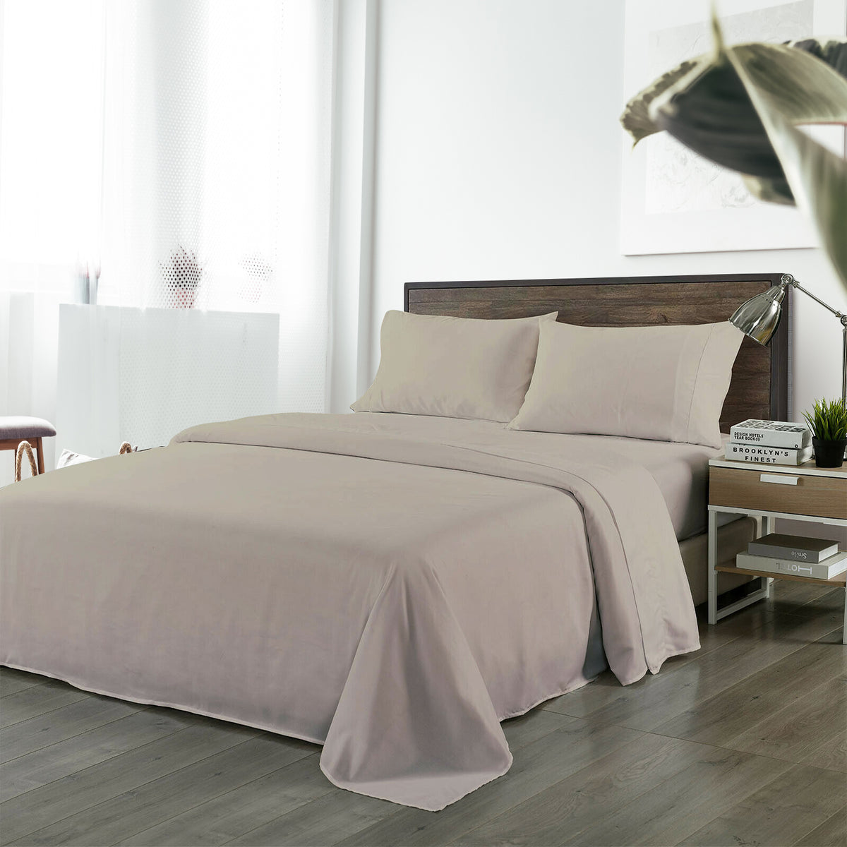 Royal Comfort Blended Bamboo Sheet Set Warm Grey - Double-1951134848215289856