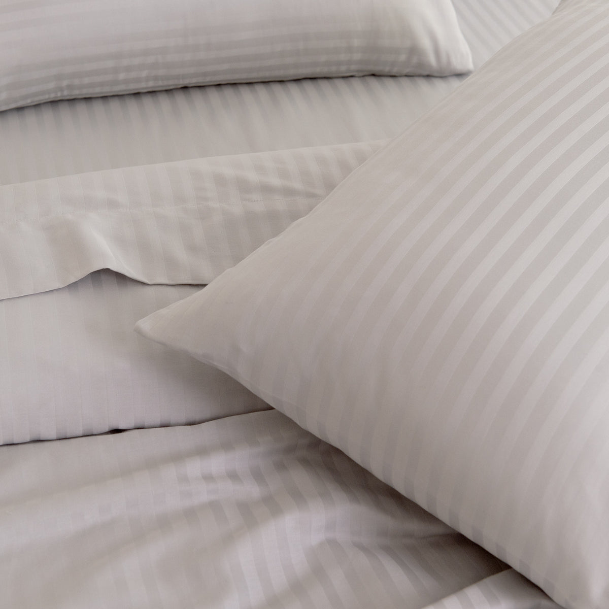 KENSINGTON 1200TC COTTON SHEET SET IN STRIPE- DOUBLE - SILVER (GREY)-1951134851369406466